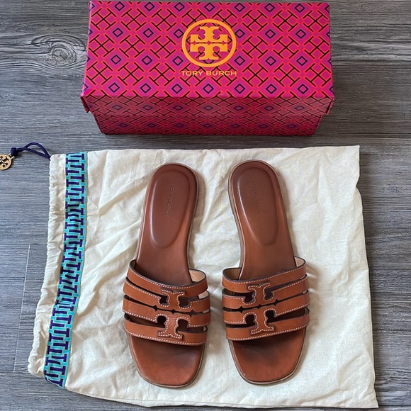 Tory Burch Shoes - Tory Burch Ines Multistrap Slide in Camello Size 8 M